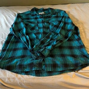 Express Teal and Black Women's Button Down Shirt